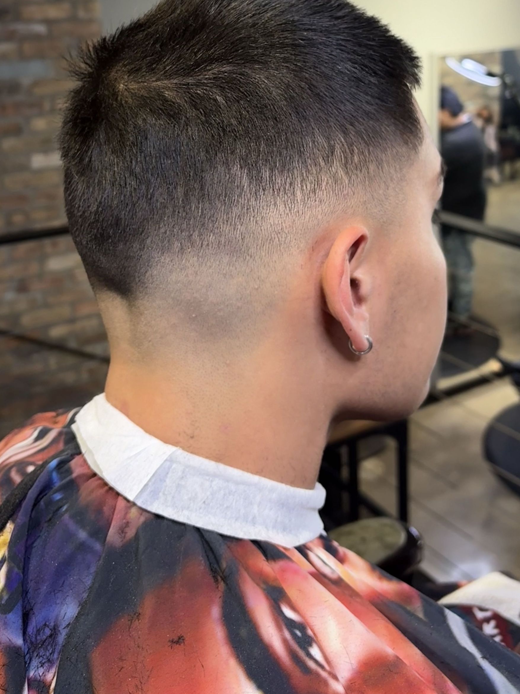 Low taper fade, lined and clean